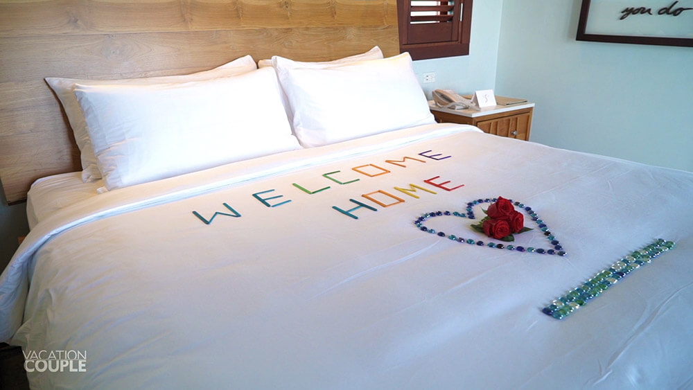 SANDALS SOUTH COAST OVERWATER BUNGALOW ROOM TOUR king size bed